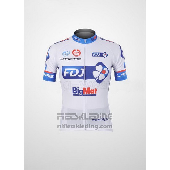 2012 Fietskleding FDJ Wit en Azuur Korte Mouwen en Koersbroek